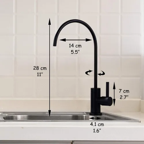 Vista 2 de Grifo de filtro de agua negro – Grifo RO 100% sin plomo, grifo de agua potable giratorio de 360° para fregadero de cocina, compatible con ósmosis