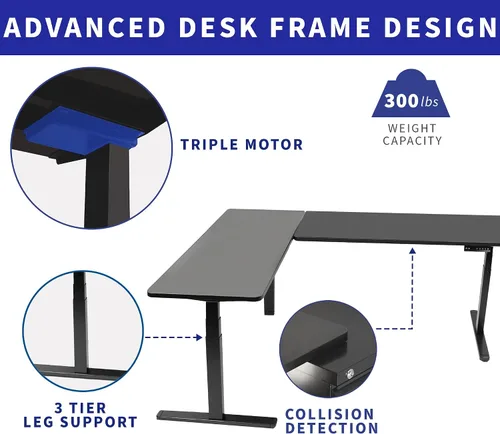 Vista 4 de VIVO DESK-KIT-3E8BO - Escritorio eléctrico de altura ajustable de 83 x 60 pulgadas para trabajar de pie, con 2 cubiertas sólidas de bambú, marco