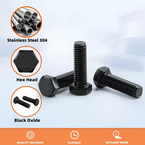 Vista 4 de Tornillos hexagonales de cabeza hexagonal de 1/2-13 x 1, accionamiento hexagonal externo, acero inoxidable 304, totalmente roscado, óxido negro, 10