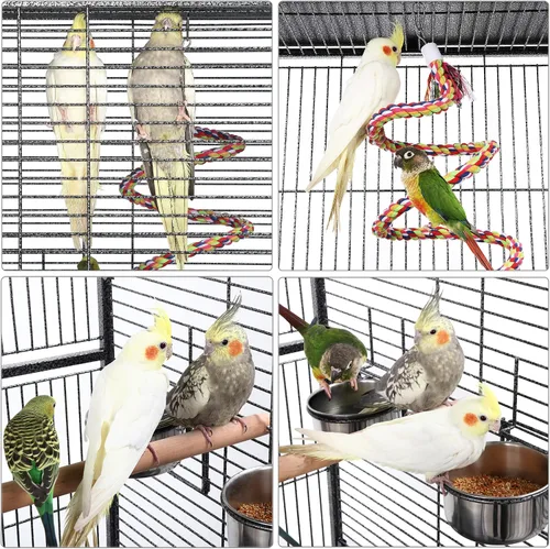 Vista 5 de Jaula para pájaros y accesorios de Yaheetech. Ideal para loros, cacatúas, periquitos., Negro