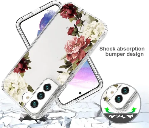 Vista 7 de Funda para Galaxy S22, SM-S901U con protector de pantalla de vidrio templado, carcasa rígida de protección de diseño floral de cuerpo completo + TPU