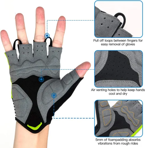Vista 3 de Souke Sports Guantes de ciclismo Guantes acolchados de medio dedo para bicicleta con absorción de golpes, antideslizantes, transpirables, MTB