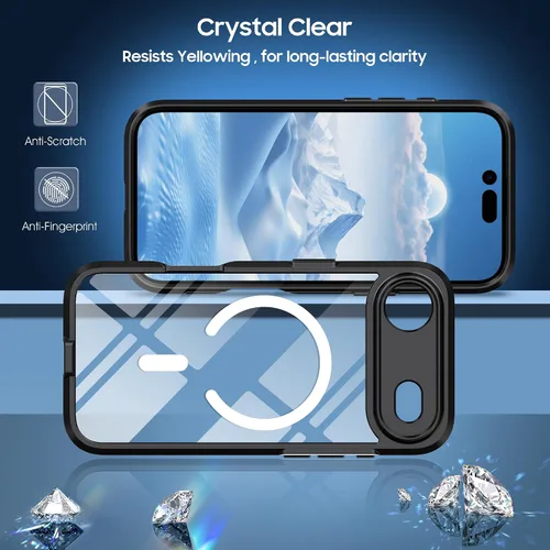 Vista 2 de Funda magnética para iPhone 17 Air, compatible con MagSafe, panel trasero transparente que nunca se pone amarilla, protector de cámara, imanes