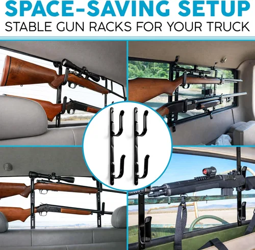 Vista 2 de Soporte de pared para rifles, estante de acero de 13 pulgadas para rifles, escopetas y pistolas, ganchos de almacenamiento de armas de fuego
