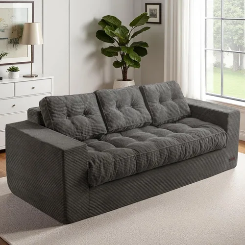 Vista 14 de MAXYOYO Sofá de 3 Plazas sin Estructura, Sofá Moderno Acolchado para Sala de Estar, Sillón Suave Tipo Puf de Espuma de Alta Densidad con Almohadas