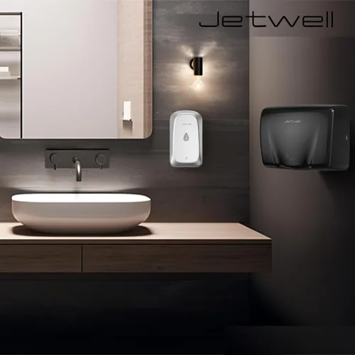 Vista 6 de JETWELL Secador de manos automático comercial de alta velocidad - Secador de manos de acero inoxidable resistente - Soplador de mano de viento cálido