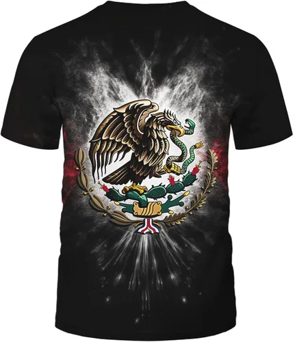 Vista 3 de Srcnhim Colorida camisa mexicana bandera de México impresión 3D moda camisetas de manga corta