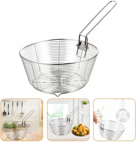 Vista 3 de Luxshiny Cesta de freír de alambre de metal, cesta para patatas fritas, asa resistente para un fácil manejo