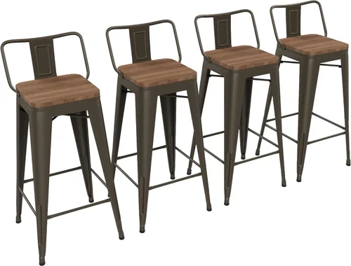 Vista 16 de Yongchuang - Juego de 4 taburetes de bar de 18" de metal apilables, taburetes cortos para aula, cocina, comedor, sillas con parte superior de madera