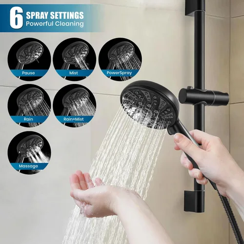 Vista 5 de gotonovo Slide Bar Shower System Faucet Set Complete,Matte Black,10 Inch Negro