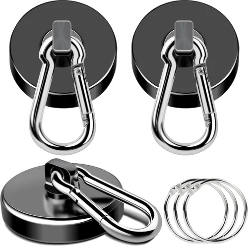 Vista 18 de MIKEDE Paquete de 6 ganchos magnéticos fuertes, ganchos magnéticos de neodimio de 70 libras de fuerza de tracción con mosquetón giratorio para Negro