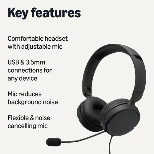 Vista 2 de Amazon Basics Auriculares con cable para computadora con micrófono ajustable, puerto de 0.1 in o control en línea con puerto USB-A, plegable, sonido