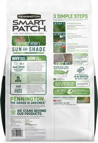 Vista 2 de Pennington Smart Patch Grass Seeds for Lawn, Sun and Shade Lawn Grass Repair Mix, 10 LB