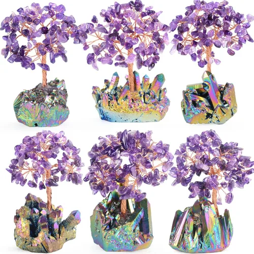 Vista 5 de Decoración de amatista natural, árbol de la vida, de cuarzo, arco iris, base de tatinio, cristales curativos, bonsái de Feng Shui, árbol de dinero