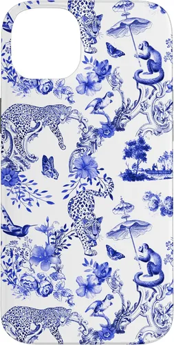 Vista 15 de French Blue Toile Chinoiserie with Flowers, Monkey, Leopards Case for iPhone 17