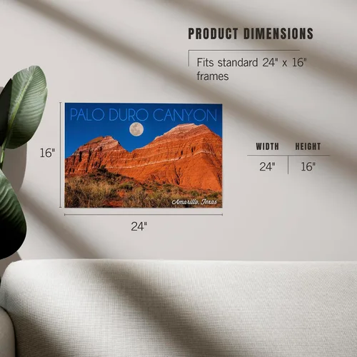 Vista 5 de Lantern Press Impresión Giclée de 16 x 24 pulgadas, Amarillo, Texas, Palo Duro Canyon, Luna y Roca Roja