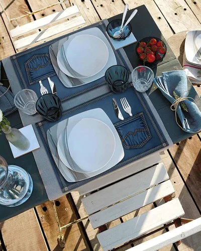 Vista 5 de Western Cowboy - Juego de 4 manteles individuales para mesa de comedor, tela de lino de algodón con bolsillo, arpillera cuadrada, rectangular