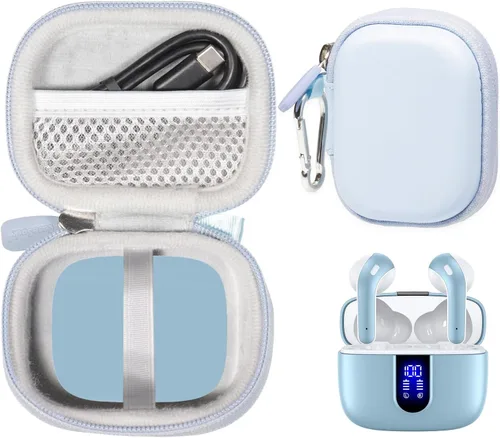 Vista 9 de Funda para auriculares Bluetooth TAGRY X08, auriculares inalámbricos verdaderos 60H, bolsillo de malla para cable de carga (Negro)