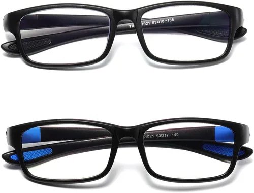 Vista 4 de Gafas de lectura para hombre, 2 pares, ultra ligeras, TR90, estilo deportivo, bloqueo de luz azul, lectores+1.0 (negro y azul)