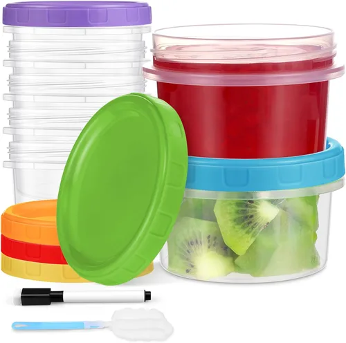 Vista 12 de Yomarket Envases Pequeños de Plástico de 2 oz con Tapas, Paquete de 12 Recipientes para Aderezo de Ensalada, Recipientes Reutilizables