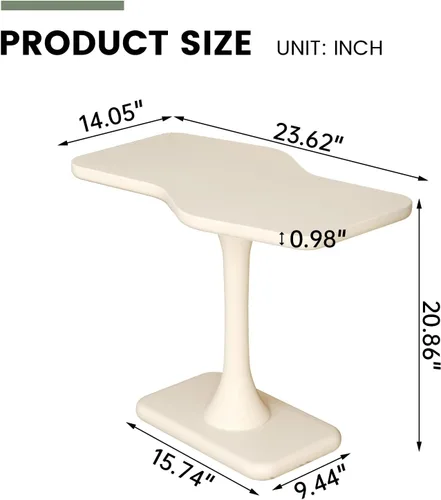Vista 2 de Guyii Mesa auxiliar blanca pequeña para sofá, mesa curvada para sala de estar, dormitorio