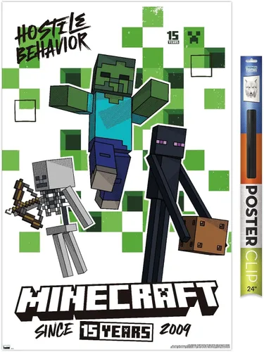 Vista 17 de Trends International Minecraft: 15th Anniversary - Póster de pared de comportamiento hostil, 22.4 pulgadas de largo x 14.7 W, versión enmarcada