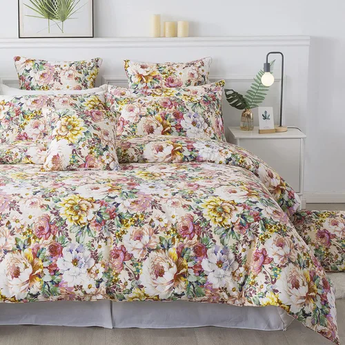 Vista 10 de FADFAY Juego de funda de edredón floral 100% algodón a rayas verdes y beige, ropa de cama de flores desgastadas con diseño de ramas botánicas