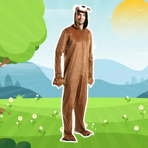 Vista 5 de ReneeCho disfraz de oso marrón para Halloween traje de pijama para adultos