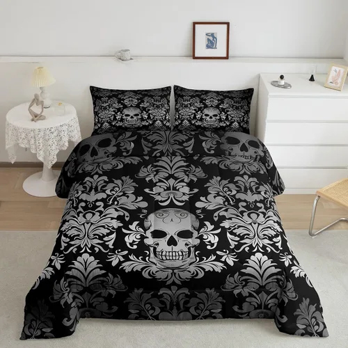 Vista 29 de Erosebridal Juego de ropa de cama damascada gótica para adultos, juego de edredón victoriano antiguo, edredón floral vintage gótico con diseño