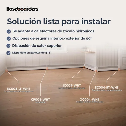 Vista 6 de Baseboarders Basic Series Cubierta Deslizable para Calentador de Zócalo de Acero Galvanizado de 3 pies (36 pulgadas) + Tapas Terminales Izquierda