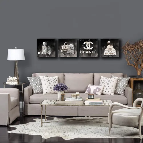 Vista 4 de Meetdeceny Arte de Pared de Moda para Sala de Estar - Decoración de Pared en Blanco y Negro para Habitaciones de Mujeres y Niñas - Impresiones