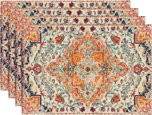 Vista 9 de Artoid Mode Juego de 4 manteles individuales estilo boho de plata, 30x46 cm rústicos de estilo granja para decoración mágica de mesa de otoño