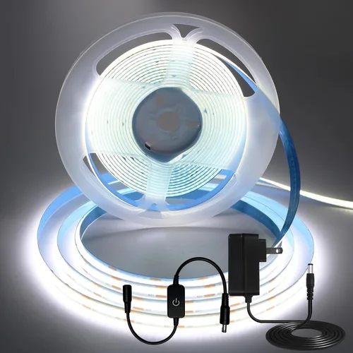 Vista 20 de Tira de Luz LED COB Azul, 16.5 pies / 5M 8mm / 0.3 Pulgadas 12V, Tira de Luz LED 1600 Brillante Azul con Adaptador de Corriente, Tira de Luz LED COB
