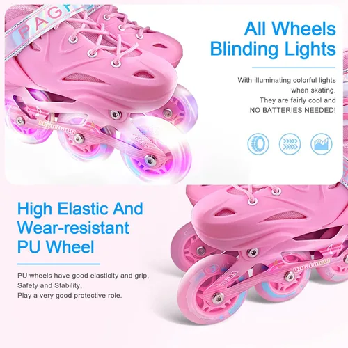 Vista 6 de Patines en línea ajustables para niños y niñas, patines de un solo rodillo para niños, mujeres, hombres, tamaño principiantes, exteriores e