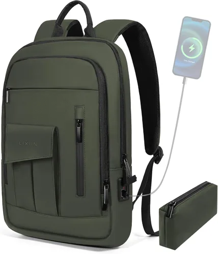 Vista 14 de Mochila de negocios para hombres antirrobo resistente al agua mochila de desplazamiento para portátil de 15.6 pulgadas para el trabajo diario, Negro