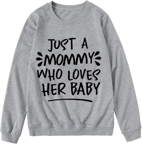 Vista 5 de Conjunto de sudadera de manga larga para mamá y mí con diseño de corazón para el día de San Valentín, para mamá y yo, sin botones, A#gris