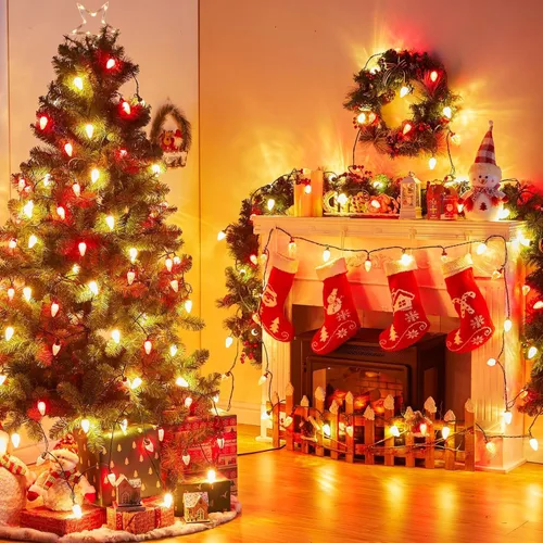 Vista 4 de Brightown - Cadena de luces de Navidad C9 al aire libre, luces LED de hadas facetadas de fresa, luces de cadena extensibles, certificadas por UL