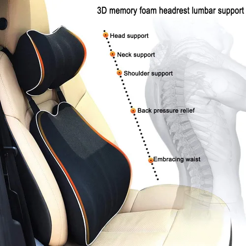 Vista 5 de Cojín lumbar para coche, cojín de respaldo y reposacabezas para cuello, cojín de espuma viscoelástica con alivio del dolor de espalda para Mazda