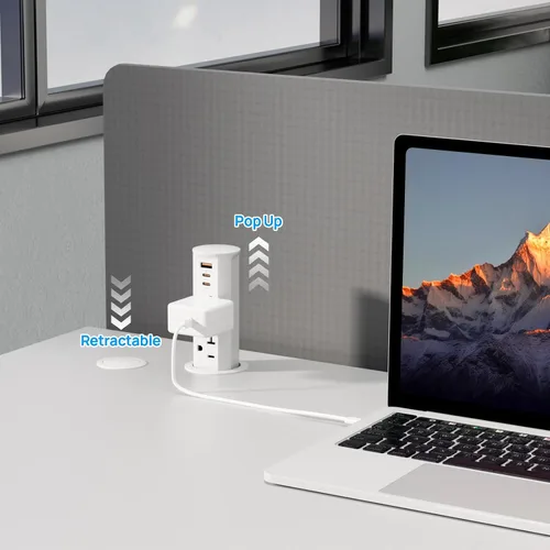Vista 5 de ANNQUAN 2" 20A Pop Up Outlet para Encimera 20W Puertos USB 2 Salida Blanco