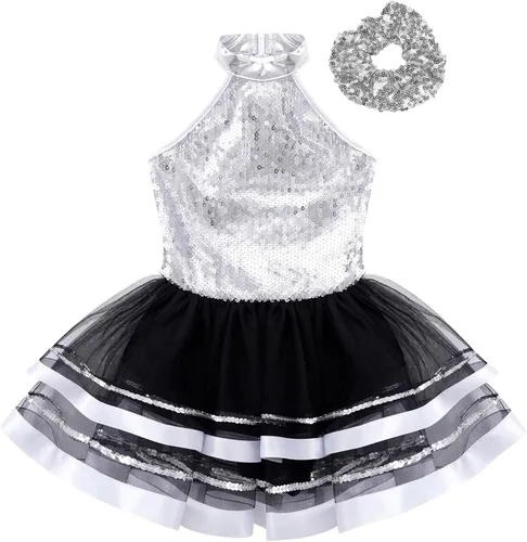 Vista 101 de CHICTRY Vestido tutú de ballet con lentejuelas brillantes para niñas y niñas, moderno disfraz de baile latino de jazz