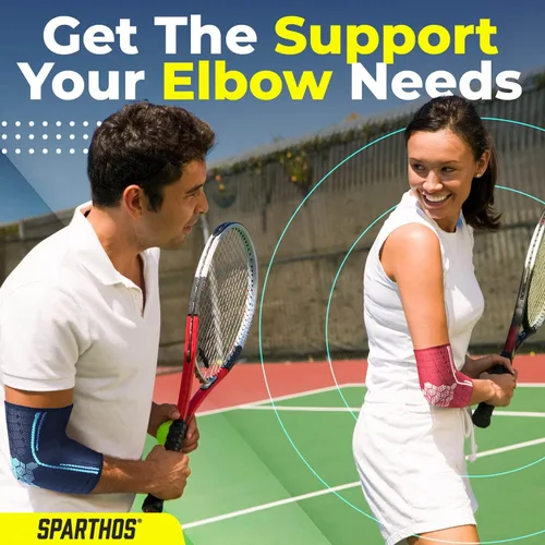 Vista 3 de Sparthos - Par de coderas de compresión, para tenis y golf, para hombre y mujer, fabricadas con una innovadora mezcla elástica transpirable