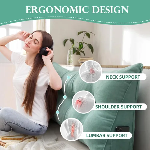 Vista 5 de Almohada triangular para cabecero individual, almohada de cama de cuña para respaldo, almohada de lectura, respaldo de posicionamiento de apoyo