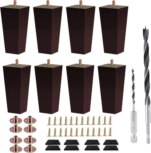 Vista 12 de Juego de 4 patas de sofá cuadradas para cama, patas de repuesto de madera de 2 pulgadas para muebles, color marrón oscuro