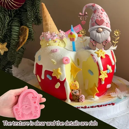 Vista 2 de 1 molde de silicona de gnomo de Navidad, lindo molde de decoración de pastel enano de Navidad, molde de fondant para dulces, chocolate, galletas