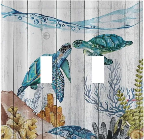Vista 35 de Placa decorativa para interruptor de luz, medusas, tortugas marinas, fantasía, océano, 2 bandas, 1 palanca, 1 placa de pared dúplex, cubiertas