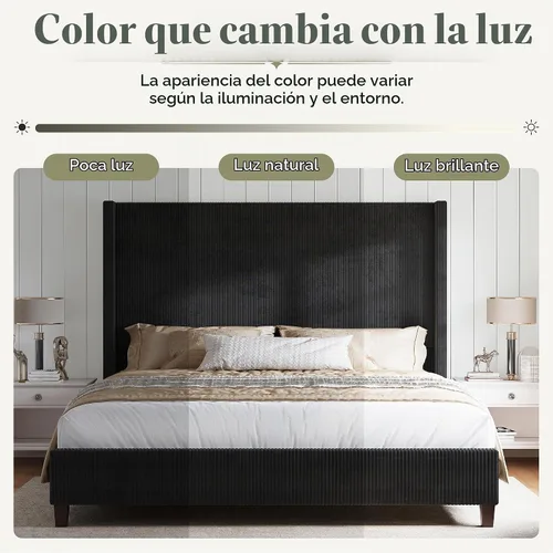 Vista 8 de HOWE - Base de cama tapizada tamaño Queen con cabecera de ala de 61 pulgadas de alto, color negro