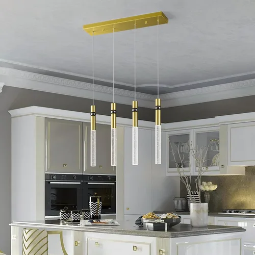 Vista 8 de Iluminación colgante de 3 luces para comedor, lámpara LED regulable moderna de oro con luces colgantes de cristal de burbujas, isla de cocina