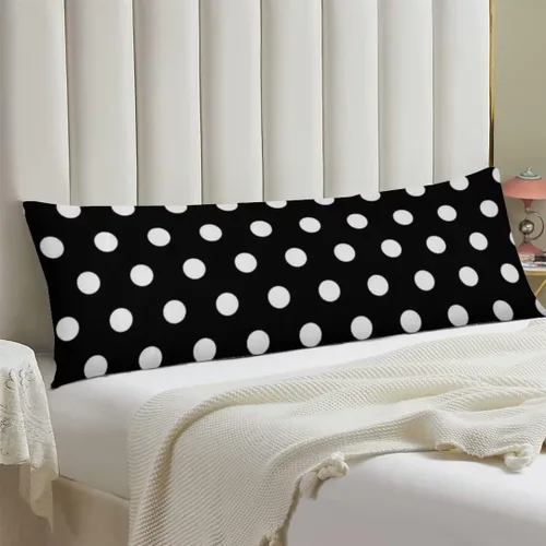 Vista 2 de Funda de almohada corporal de lunares en blanco y negro, funda de almohada larga abstracta con cremallera, funda de almohada decorativa suave