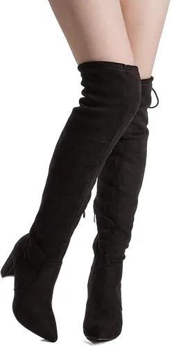 Vista 4 de Dream Pairs - Botas altas sobre la rodilla a la moda, ajustadas y con tacón grueso para mujer