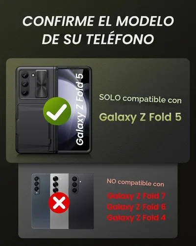 Vista 2 de Funda para Samsung Galaxy Z Fold 5 con tarjetero y cubierta para cámara deslizante, protector de pantalla integrado y protección de bisagra, funda